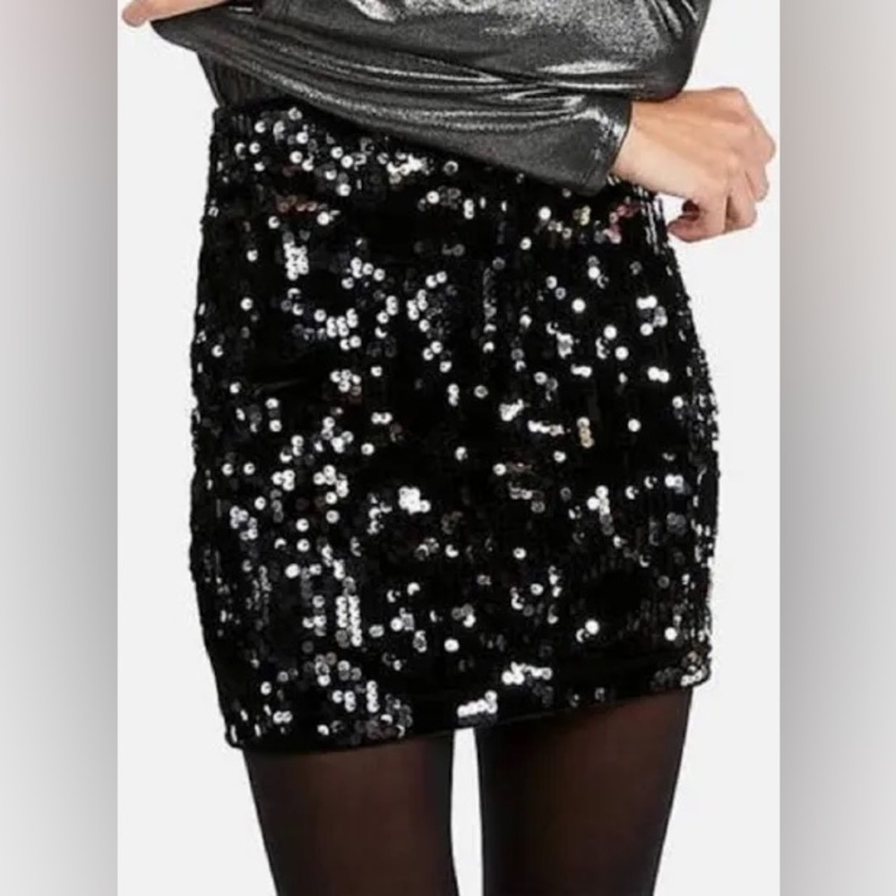 Express Black Sequin Velvet Mini Skirt, Size: Small, NWT